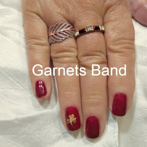 Natural Dark Garnet Thin Band Ring - Picture 3 of 16